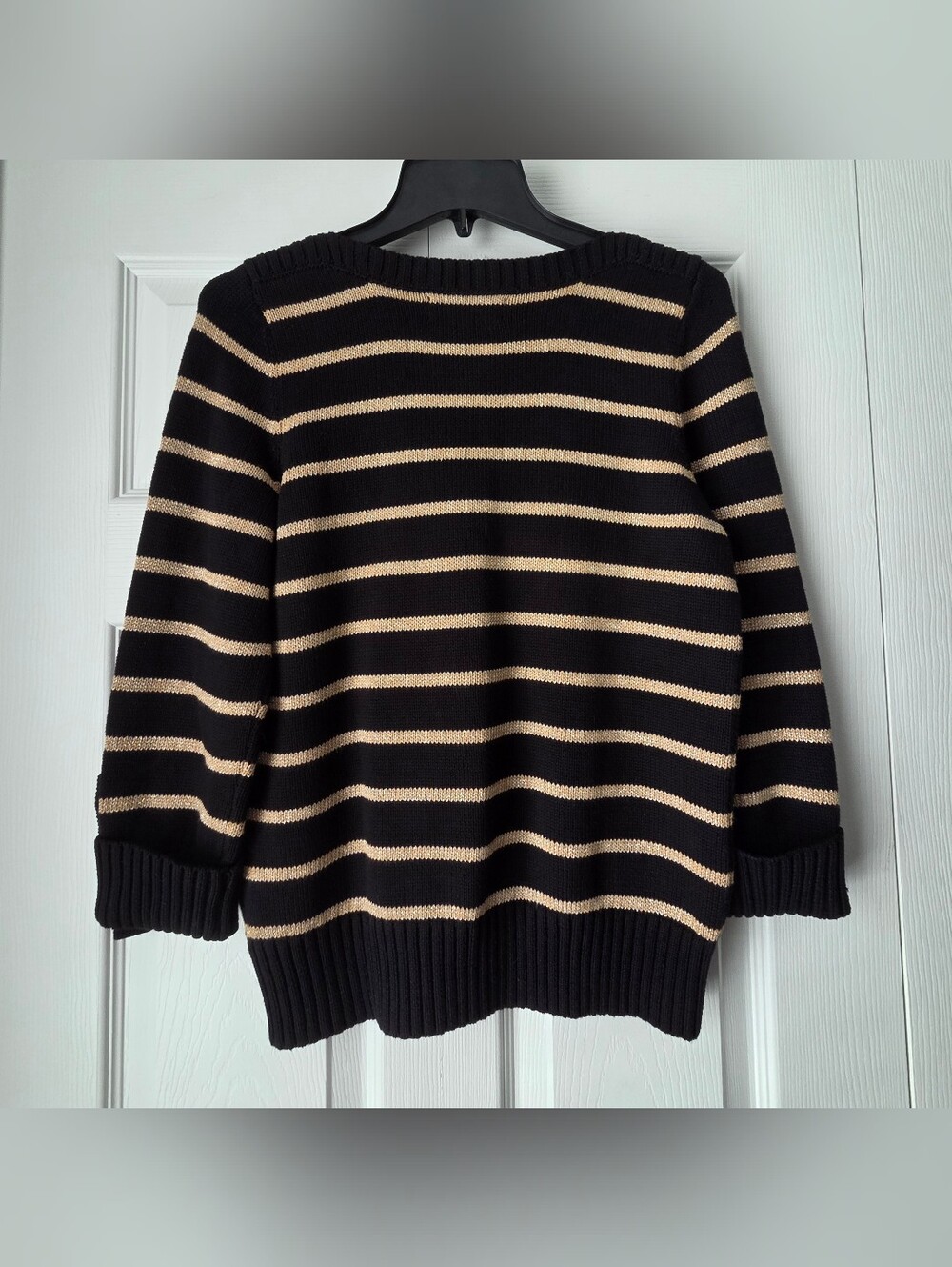 NWT Jones New York Black and Gold Striped Crewneck Sweater Size MP - Picture 9 of 14